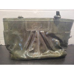 Coach Gallery Patent Leather Green Satchel Tote Bag
